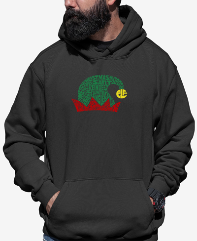 La Pop Art Men's Christmas Elf Hat Word Art Hooded Sweatshirt In Dark Gray