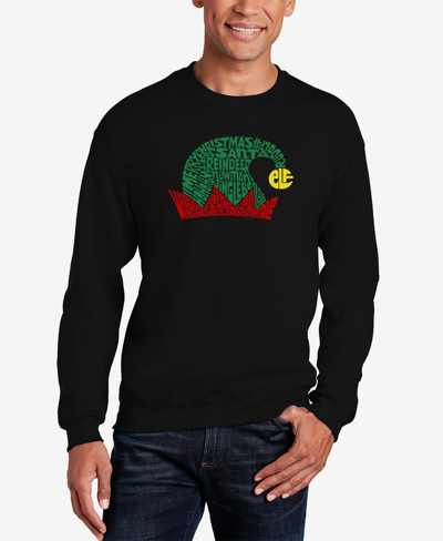 La Pop Art Men's Christmas Elf Hat Word Art Crewneck Sweatshirt In Black