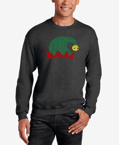 La Pop Art Men's Christmas Elf Hat Word Art Crewneck Sweatshirt In Dark Gray