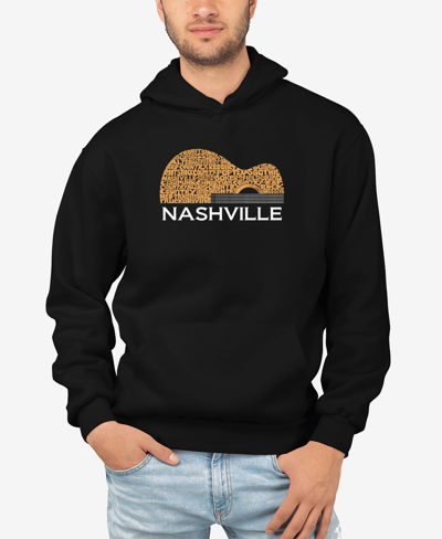 La Pop Art Men's Nashville Guitar Word Art Hooded Sweatshirt In Black