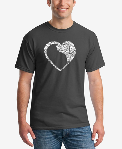 La Pop Art Men's Dog Heart Printed Word Art T-shirt In Dark Gray