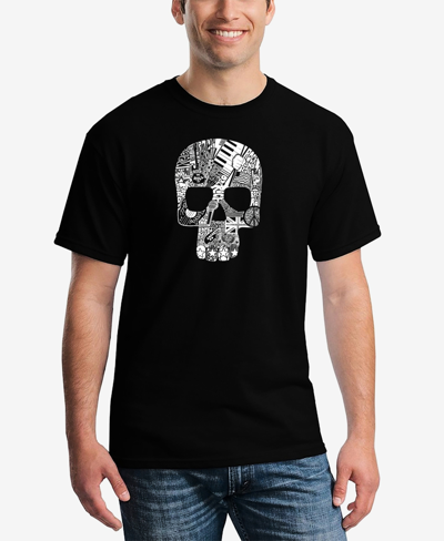 La Pop Art Men's Rock N Roll Skull Printed Word Art T-shirt In Black