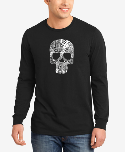 La Pop Art Men's Rock N Roll Skull Word Art Long Sleeve T-shirt In Black