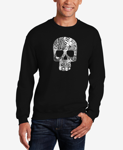 La Pop Art Men's Rock N Roll Skull Word Art Crewneck Sweatshirt In Black