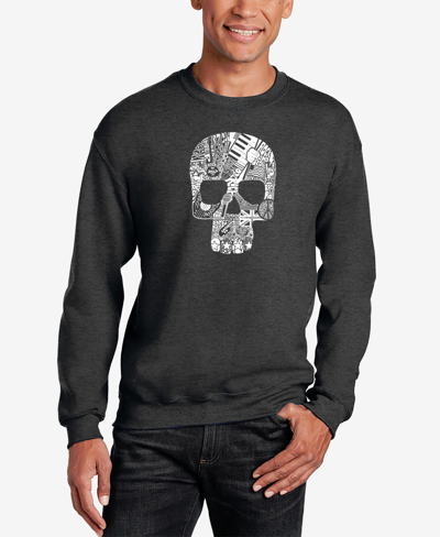 La Pop Art Men's Rock N Roll Skull Word Art Crewneck Sweatshirt In Dark Gray