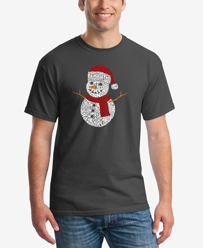 La Pop Art Men's Christmas Snowman Printed Word Art T-shirt In Dark Gray