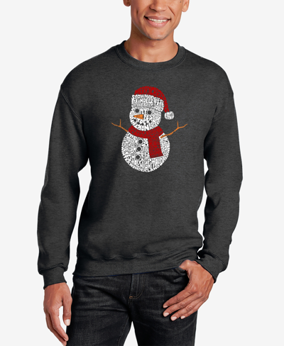 La Pop Art Men's Christmas Snowman Word Art Crewneck Sweatshirt In Dark Gray