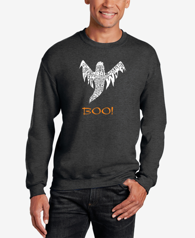 La Pop Art Men's Halloween Ghost Word Art Crewneck Sweatshirt In Dark Gray