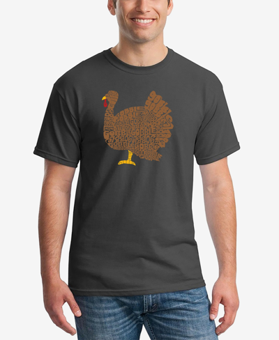 La Pop Art Men's Thanksgiving Printed Word Art T-shirt In Dark Gray