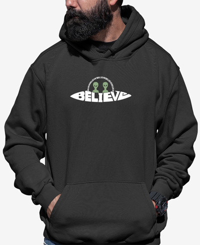 La Pop Art Men's Believe Ufo Word Art Hooded Sweatshirt In Dark Gray
