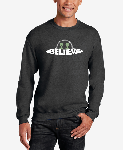 La Pop Art Men's Believe Ufo Word Art Crewneck Sweatshirt In Dark Gray