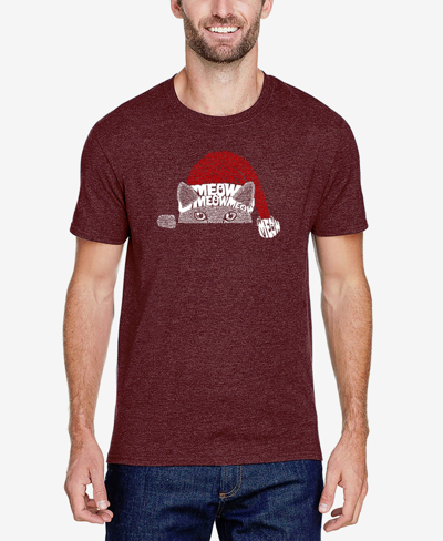 La Pop Art Men's Christmas Peeking Cat Premium Blend Word Art T-shirt In Burgundy