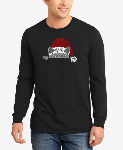 La Pop Art Men's Christmas Peeking Cat Word Art Long Sleeve T-shirt In Black