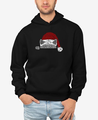 La Pop Art Men's Christmas Peeking Cat Word Art Hooded Sweatshirt In Black