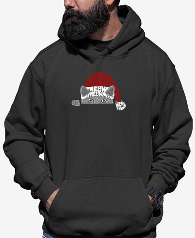 La Pop Art Men's Christmas Peeking Cat Word Art Hooded Sweatshirt In Dark Gray