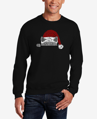 La Pop Art Men's Christmas Peeking Cat Word Art Crewneck Sweatshirt In Black