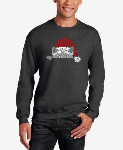 La Pop Art Men's Christmas Peeking Cat Word Art Crewneck Sweatshirt In Dark Gray