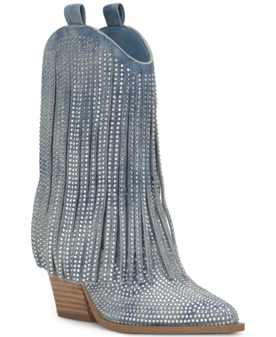 Jessica Simpson Women's Paredisa Fringe Cowboy Booties In Rugged Denim