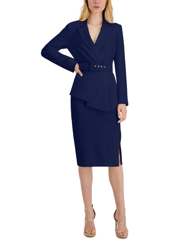 Tahari Asl Belted Wrap Skirt Suit In Midnight N