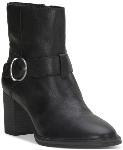 Lucky Brand Women's Achelle Buckled Block-heel Booties In Black Leather