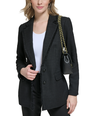 Karl Lagerfeld Women's Fringe-trim Blazer In Black