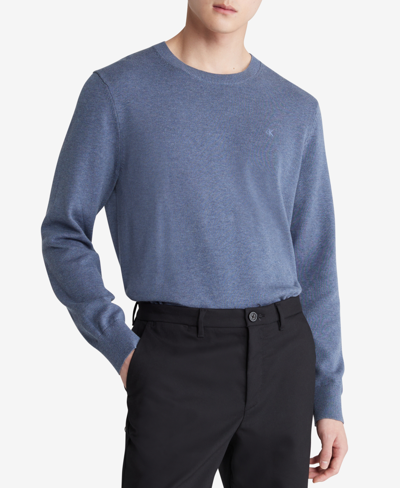 Calvin Klein Men's Smooth Cotton Monogram Logo Sweater In Rasaay Blue Heather