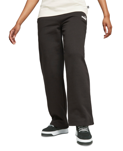 Puma Women's Active Essential Straight-leg Logo Pants In  Black