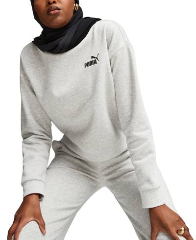 Puma Women's Active Essential Relaxed-fit Logo Crewneck Sweatshirt In Light Gray Heather