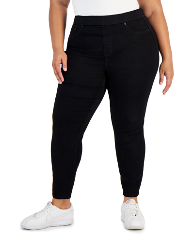 Celebrity Pink Trendy Plus Size Curvy Pull-on Skinny Ankle Jeans In Black Rinse