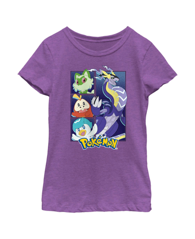 Nintendo Girl's Pokemon Miraidon Group Child T-shirt In Purple Berry