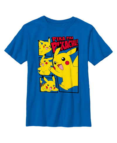 Nintendo Boy's Pokemon Pikachu Comic Panels Child T-shirt In Royal Blue