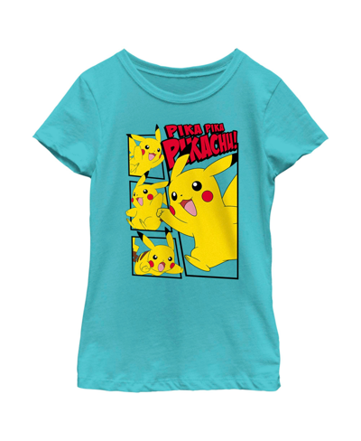 Nintendo Girl's Pokemon Pikachu Comic Panels Child T-shirt In Tahiti Blue