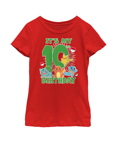 Nintendo Kids' Girl's Pokemon It's My 10th Birthday Starters Child T-shirt In Red