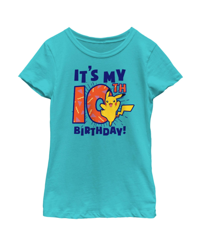 Nintendo Kids' Girl's Pokemon It's My 10th Birthday Pikachu Child T-shirt In Tahiti Blue
