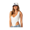 Edikted High Cut Ribbed V Neck Bodysuit In White