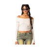 Edikted Crossover Off The Shoulder Long Sleeve Top In Cream