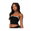 Edikted Khloe Lacey Ribbon Knit Tube Top In Black