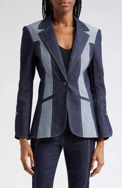 Cinq À Sept Celie Two-tone Denim Blazer In Indigo