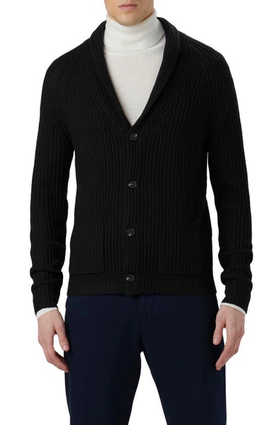 Bugatchi Rib Wool Blend Cardigan Sweater In Caviar