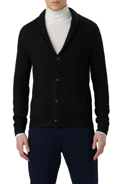 Bugatchi Rib Wool Blend Cardigan Jumper In Caviar