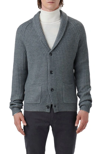 Bugatchi Rib Wool Blend Cardigan Jumper In Cement