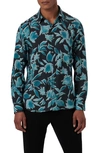 Bugatchi Julian Shaped Fit Ecovero™ Floral Print Button Up Shirt In Peacock