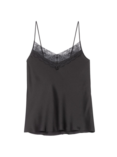 Maje Leatoni Silk Satin And Lace Camisole Top In Black