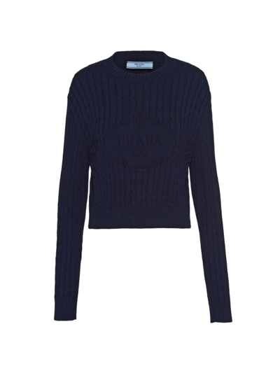 Prada Cotton Crew-neck Jumper In Blue