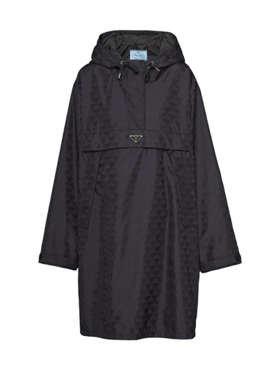 Prada Printed Nylon Raincoat In F0002 Nero