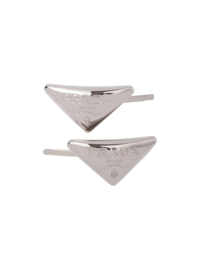 Prada Metal Hair Clips In Silver