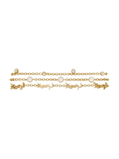 Saint Laurent Women's Cassandre Crystal Multi-chain Bracelet In Metal In Crystal Gold