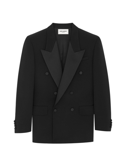 Saint Laurent Women's Oversized Tuxedo Jacket In Grain De Poudre In Black