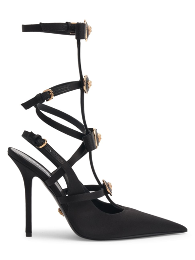 VERSACE WOMEN'S 110MM CAGED SATIN PUMPS