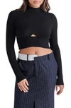 Steve Madden Ollie Cutout Ribbed Crop Sweater In Black